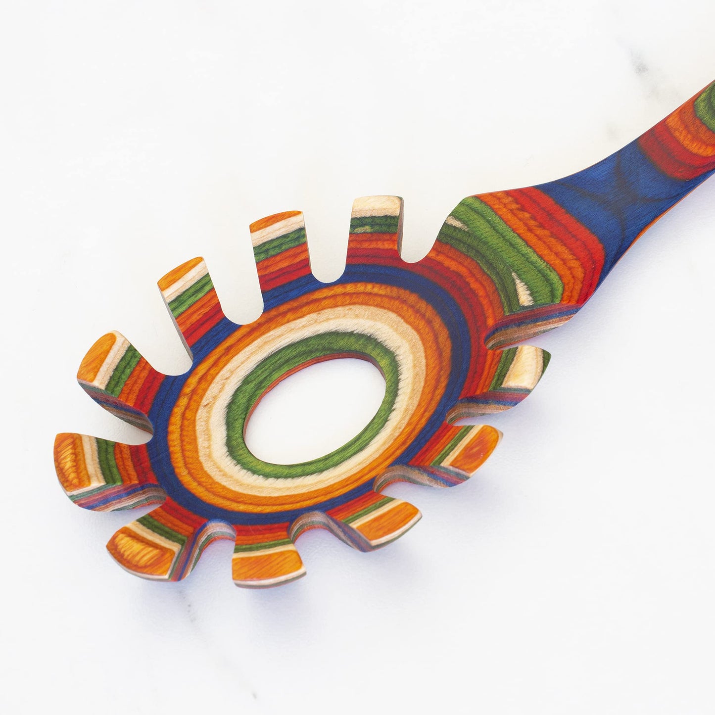 Baltique Marrakesh Collection Wooden Spaghetti Spoon – 12.5" Pasta Server with Teeth, Colorful Birch Wood Utensil for Portioning, Stirring & Serving Noodles