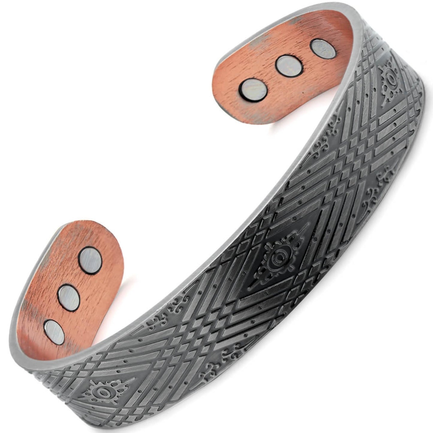 Earth Therapy IRON DIAMOND Pattern Magnetic Healing Bracelet for Men - Injury Recovery - Nordic Steampunk Viking Style - Adjustable - For Men and Women