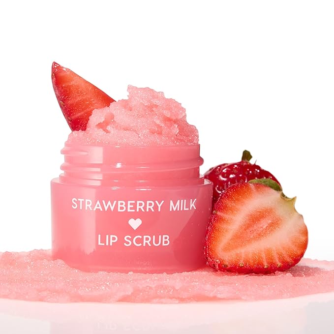 ColourPop Fresh Kiss Exfoliating Lip Scrub - Nourishing Lip Exfoliator to Gently Buff & Soften Skin - Enriched with Cocoa & Shea Butter to Lock in Moisture - Strawberry Milk (0.37 oz)