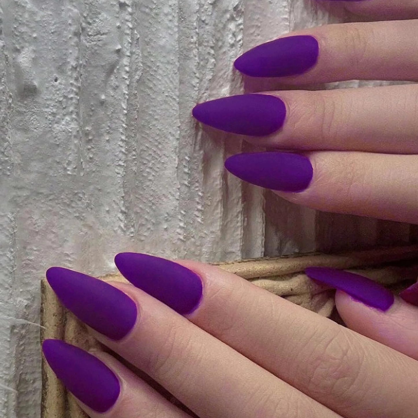 MISUD Press on Nails - Medium Stiletto Glue on Nails with Goth Purple, Acrylic Matte Gothic Design 24pcs