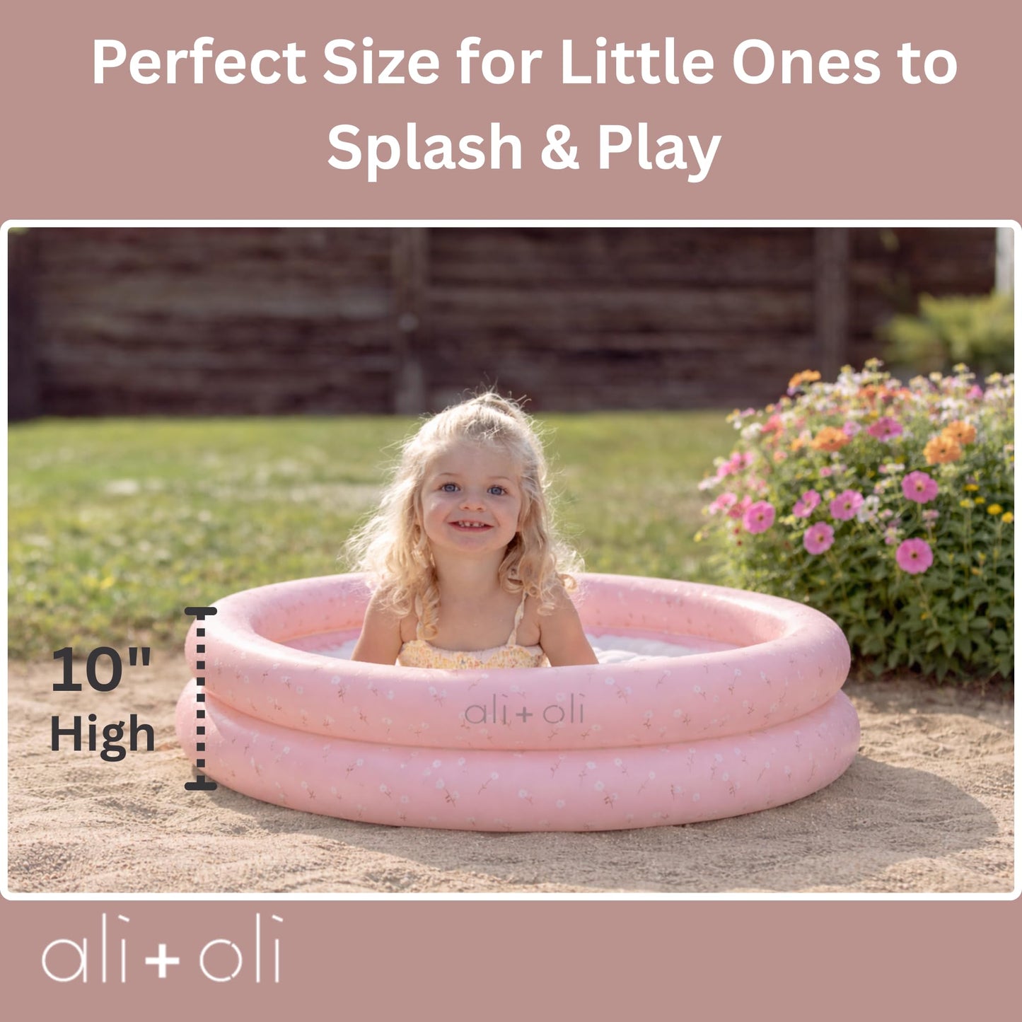 Ali+Oli Two-Ring Inflatable Kiddie Pool | Baby and Toddler Pool for Backyard Water Play | Soft Inflatable Family Pool | Summer Outdoor Use | Peony Pattern