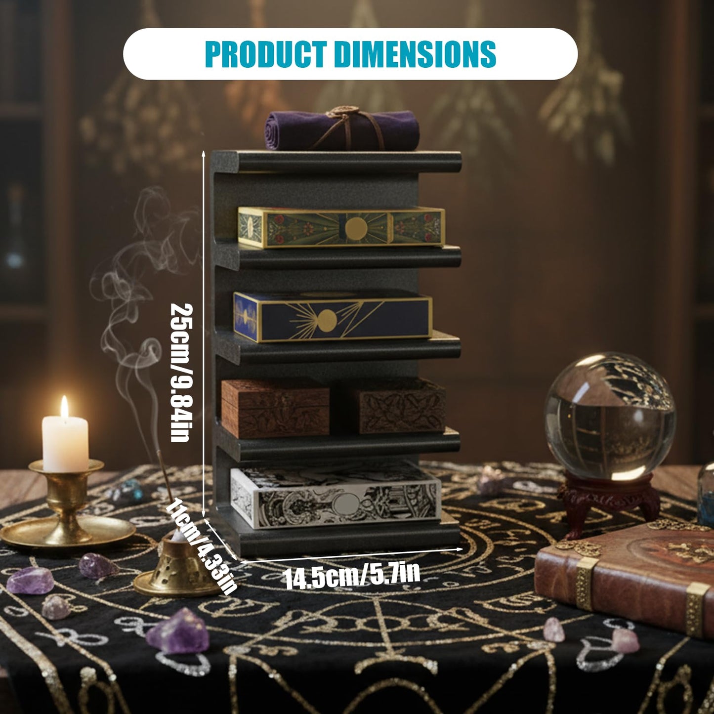 stazuvrt Tarot Deck Floating Shelf, 5 Decks Witchy Altar Decor & Organizer, Small Floating Book Plant Shelves for Tarot & Oracle Deck(Cards Not Included)