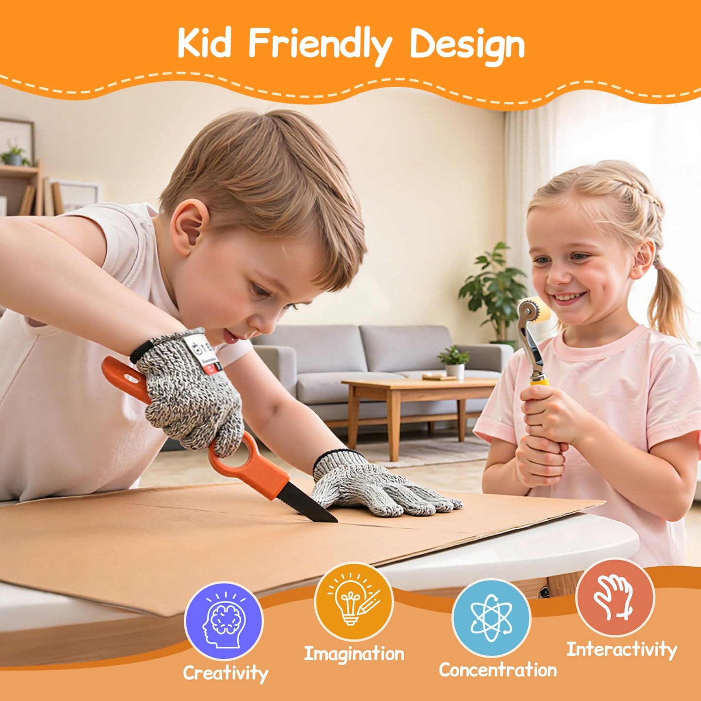 Kids Cardboard Cutter Safe Tool Set 150 Pcs Cardboard Construction Kit for Todder with Storage Box,Creative Educational Toys Gift for Boys Girls