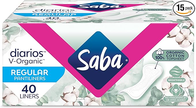 Saba V-Organic Regular Pantiliners | for Daily use | 100% Organic Cotton Topsheet | Breathable Pantiliners | 160 Liners (4 Packages, 40 Liners Each)
