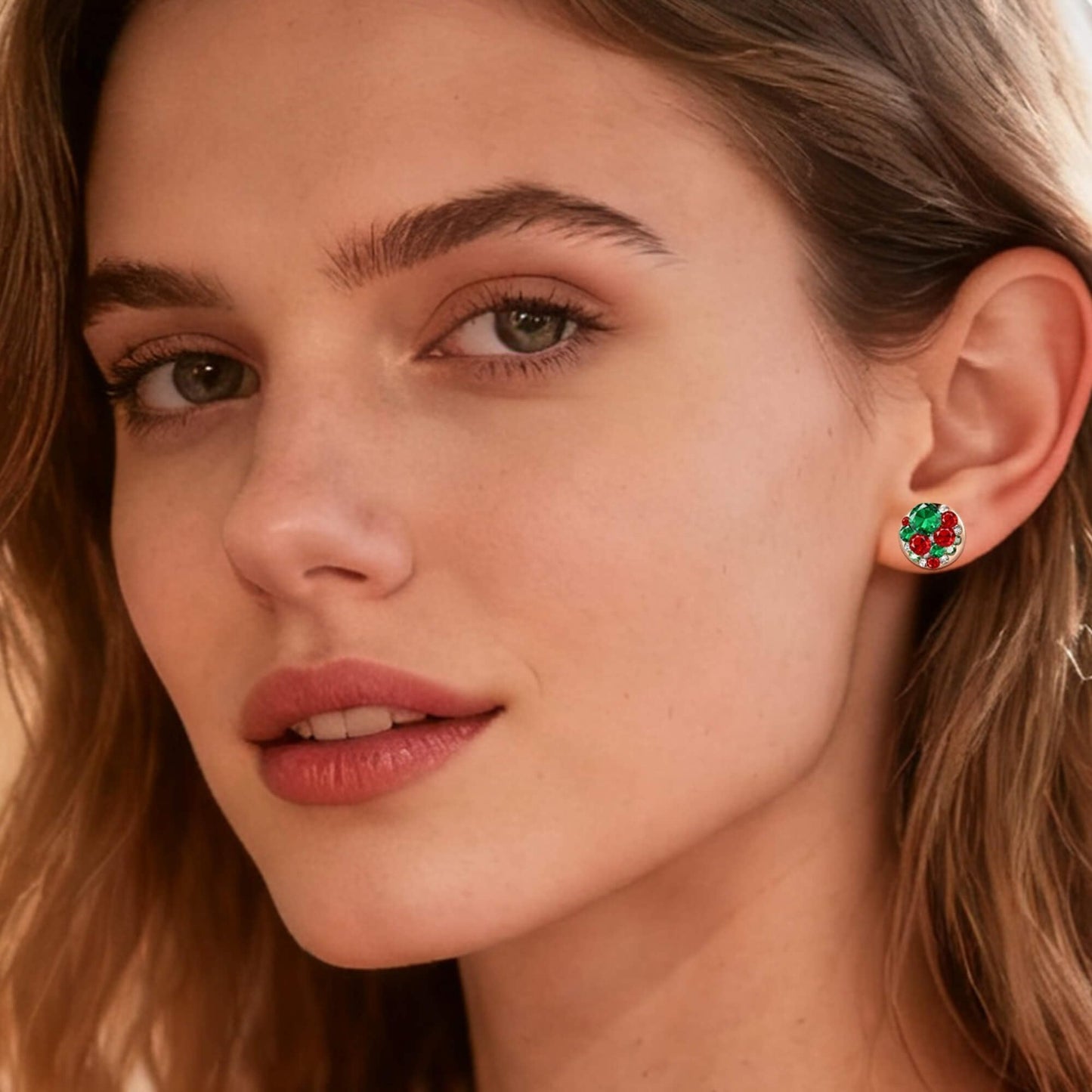 Multicolored Austrian Crystal Rhinestone Stud Earrings for Women Fashion S925 Sterling Silver Hypoallergenic Jewelry (Christmas Glow)