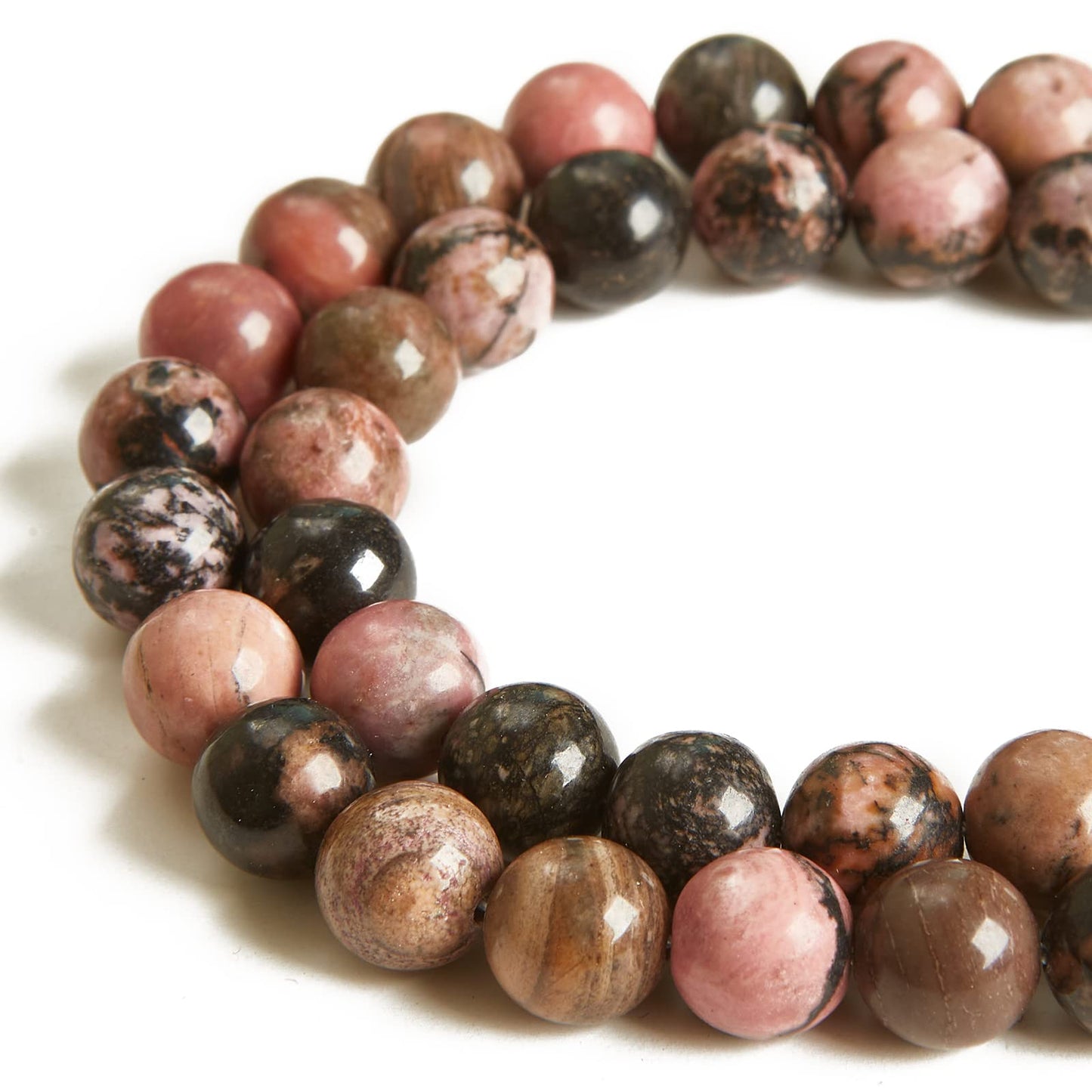 60pcs 6mm Pink Black Rhodochrosite Beads Natural Gemstone Beads Round Loose Beads for Jewelry Making