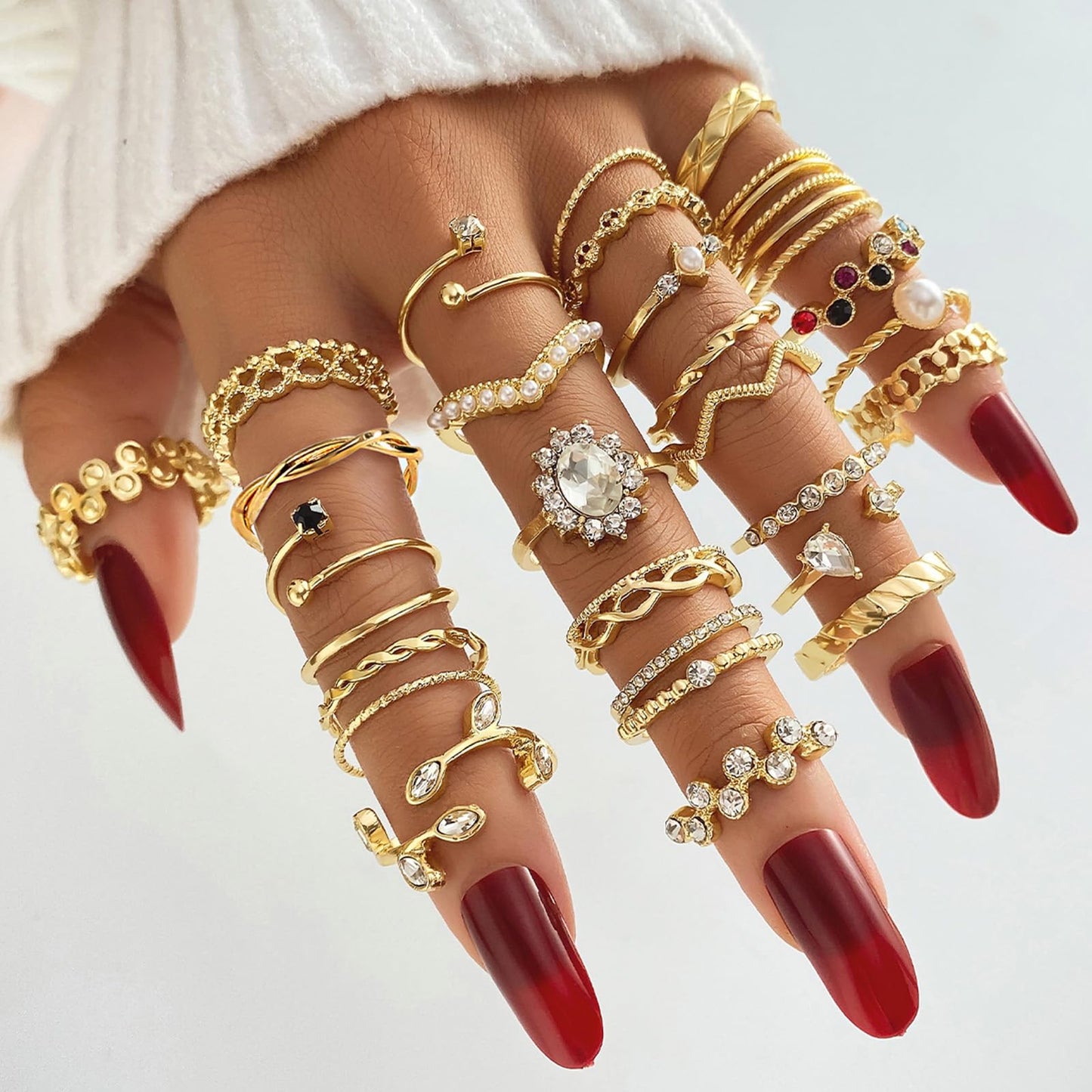 IFKM 28 Pcs Gold Knuckle Rings Set For Women Vintage Stackable Joint Finger Midi Rings Dainty Cubic Zirconia Crystal Simple Twist Hollow Cute Rings Pack Jewelry Gift
