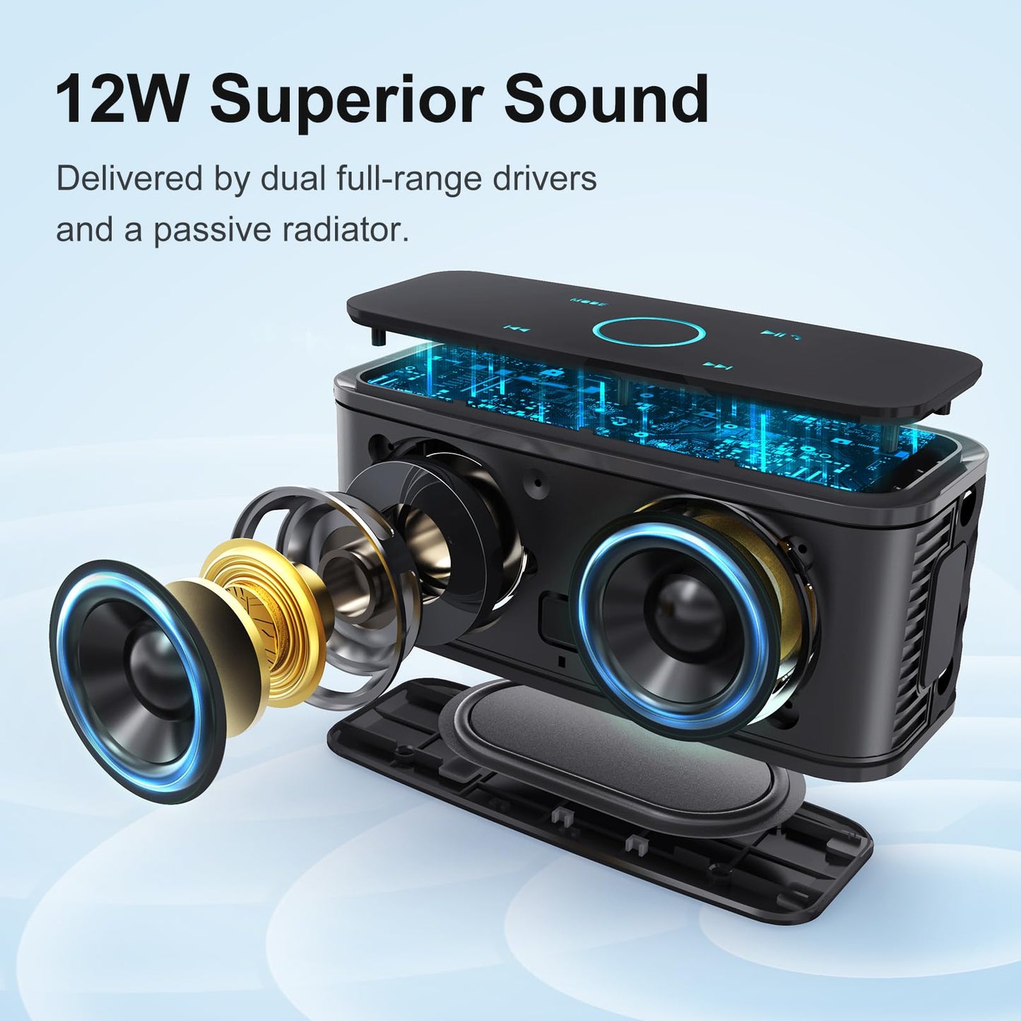 DOSS SoundBox Touch Wireless Bluetooth Speaker-12W HD Sound with Rich Bass, IPX5 Waterproof, 20H Playtime, Handsfree, for Gatherings, Home, Office, Outdoor, Travel-Black