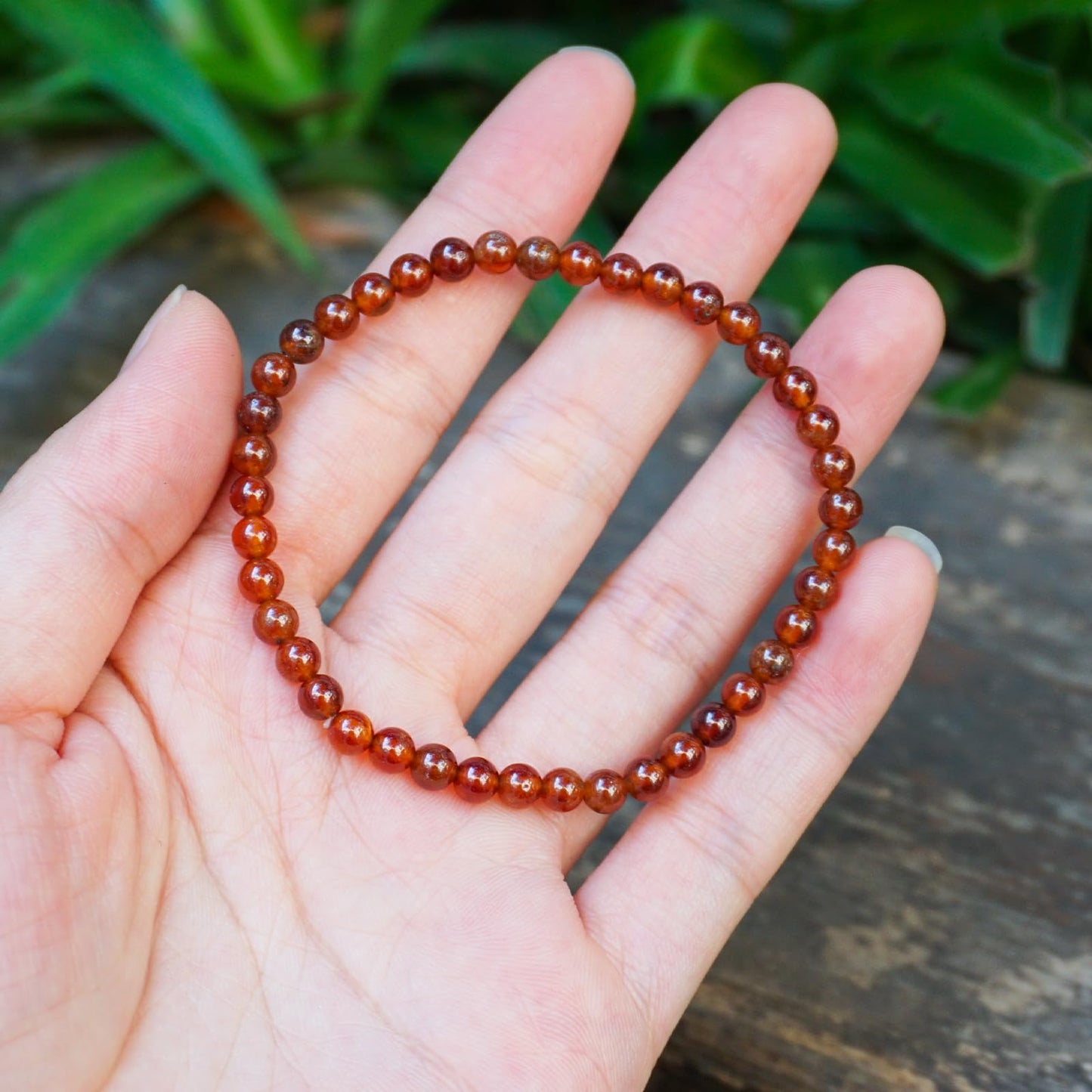 Natural Orange Garnet Bracelet 4mm | Sacral Chakra Crystal with Leather Pouch, Gift Box & Repair Kit | Fits 6.5-7 inch Wrist