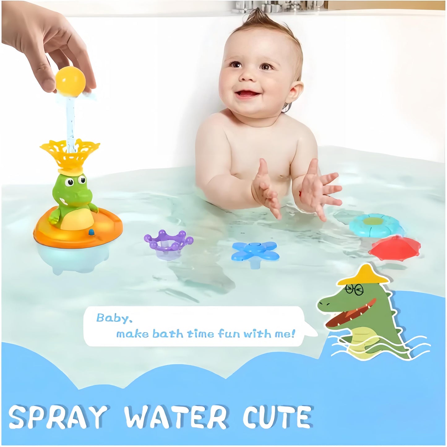 Bath Toys for Toddlers - Light Up Crocodile Fountain with 5 Spray Modes, ABS Plastic Bath Toy for Bathroom & Swimming Pool