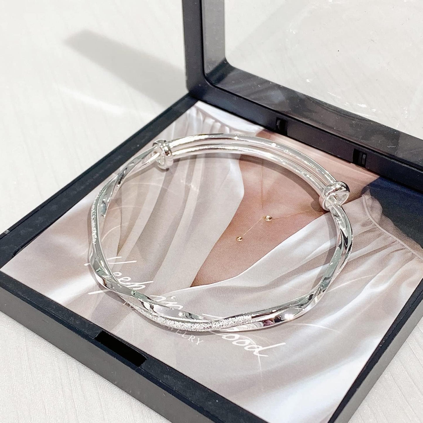 MENGSHA 925 Sterling Silver Cuff Bangles for Women Dainty Cubic Zirconia Morbius Bangle Bracelets Adjustable Cross Twisted Bracelet Shiny Bangle Jewelry for Mom Wife Christmas Day