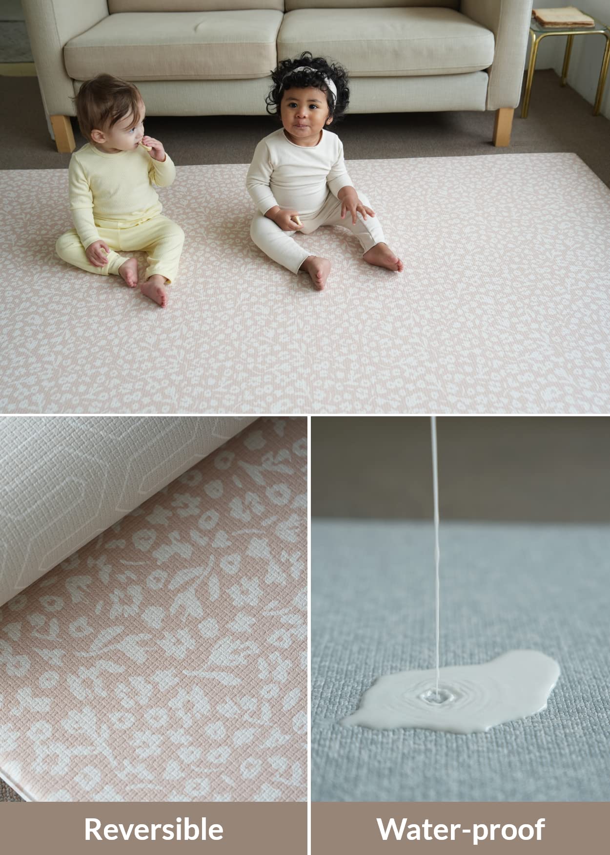 Baby Care Play Mat (Medium, Hygge - Bloom & Entry) 73’’ x 49’’ Original One-Piece Reversible Rollable Waterproof Play Mat for Infants, Babies, Toddler, and Kids