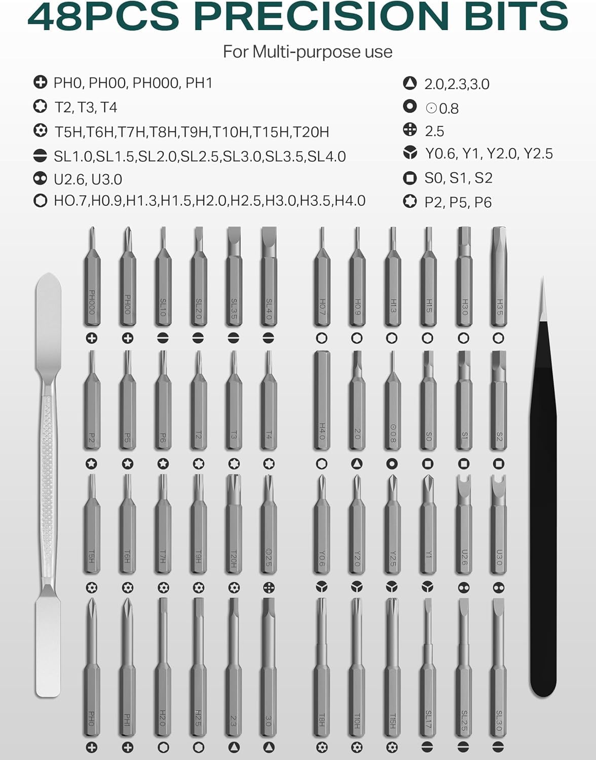 Mini Electric Screwdriver Set, 52 in 1 Precision Electric Screwdriver Cordless with 48 Magnetic Bits, Power Screwdriver Repair Tool Kit with Tweezers and Pry Bar, for Laptop Phone Electronics Repair