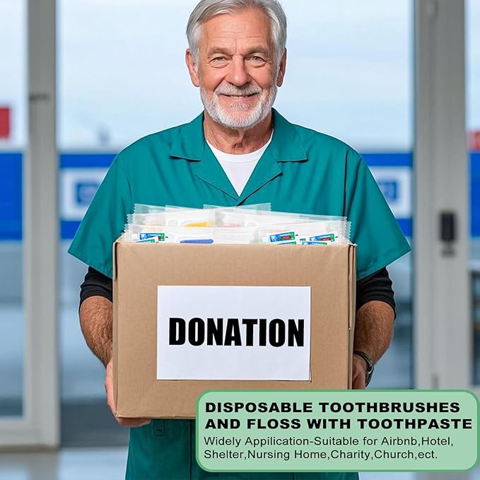 Disposable Toothbrushes with Toothpaste and Floss,30 Pcs 3 in 1 Individually Wrapped Single Use Travel Toothbrushes and Dental Floss Kit Bulk for Homeless,Guests,Dentist,Hotel(5 Colors)