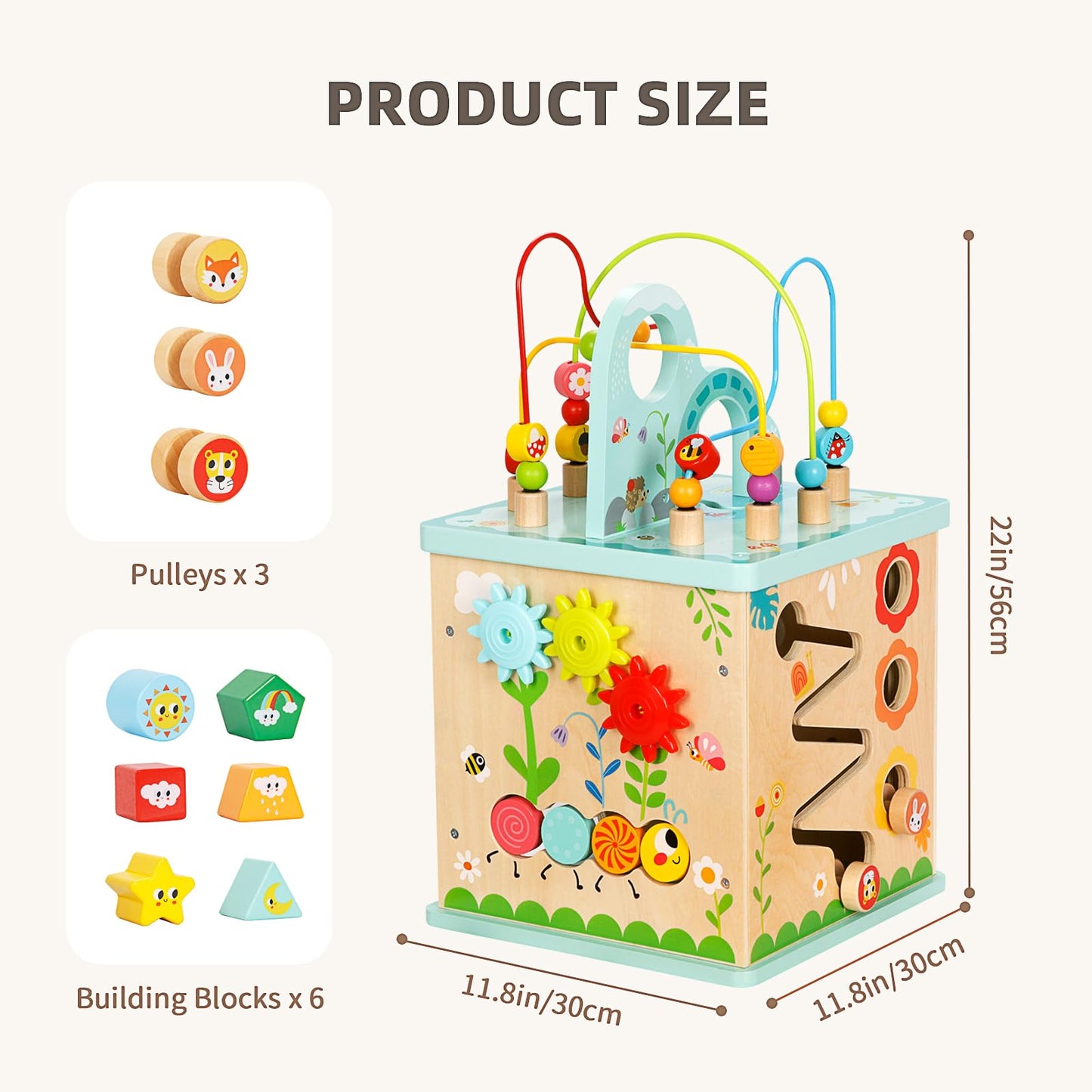 OOOK All-in-one Activity Center, 5 in 1 Baby Activity Table with Gear Game, Kids Sensory Table Play Cube with Montessori Calendar, Bead Maze, Shape Sorter, Ball Drop and More