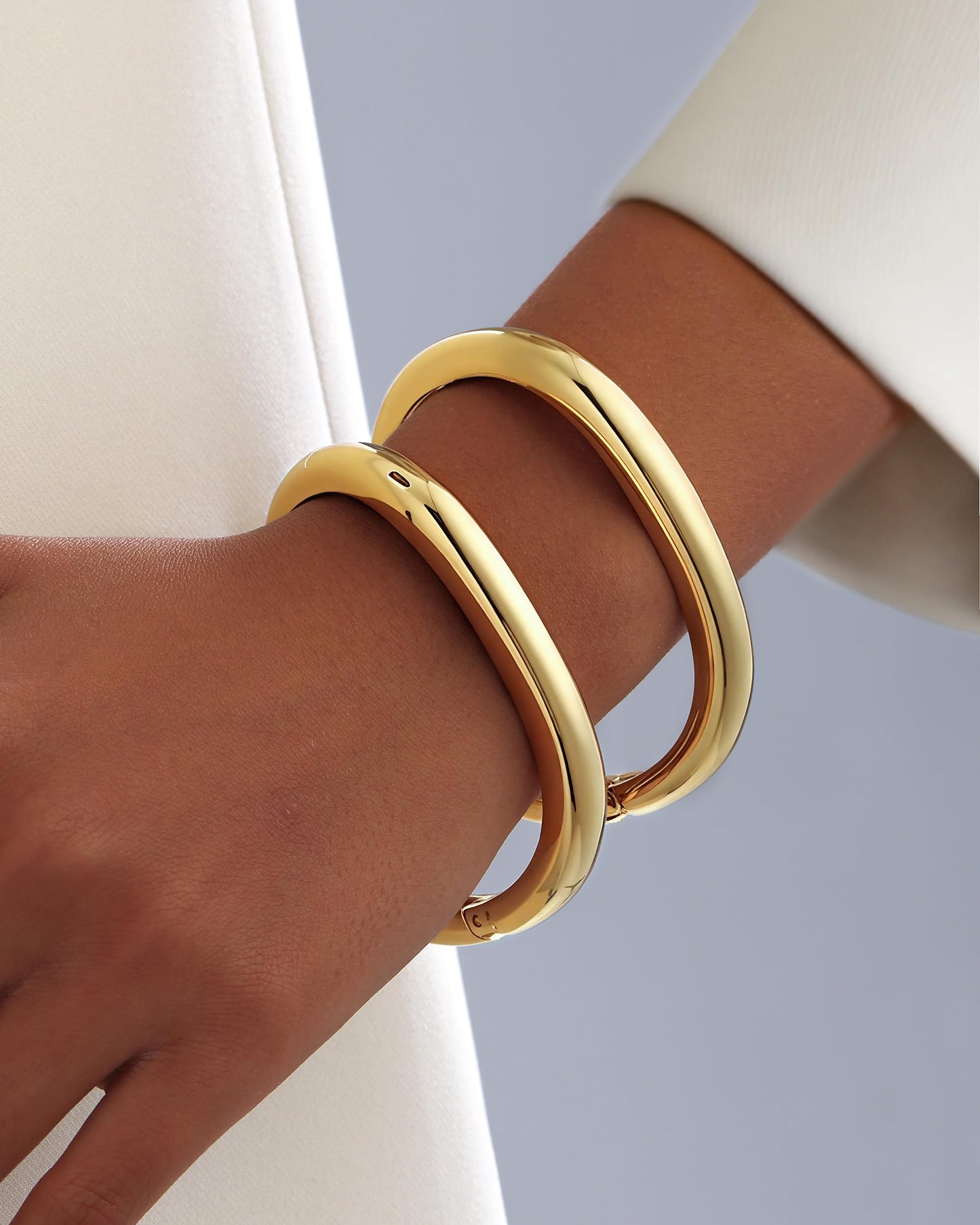 AYWFCBF Wavy Bangle Bracelets for Women | 14K Gold Plated 2-Pack Twisted Wave Band Bangle | Trendy Hinged Cuff Open Wide Chunky Gold Bracelet Stack | Arm Cuff Jewelry for Women