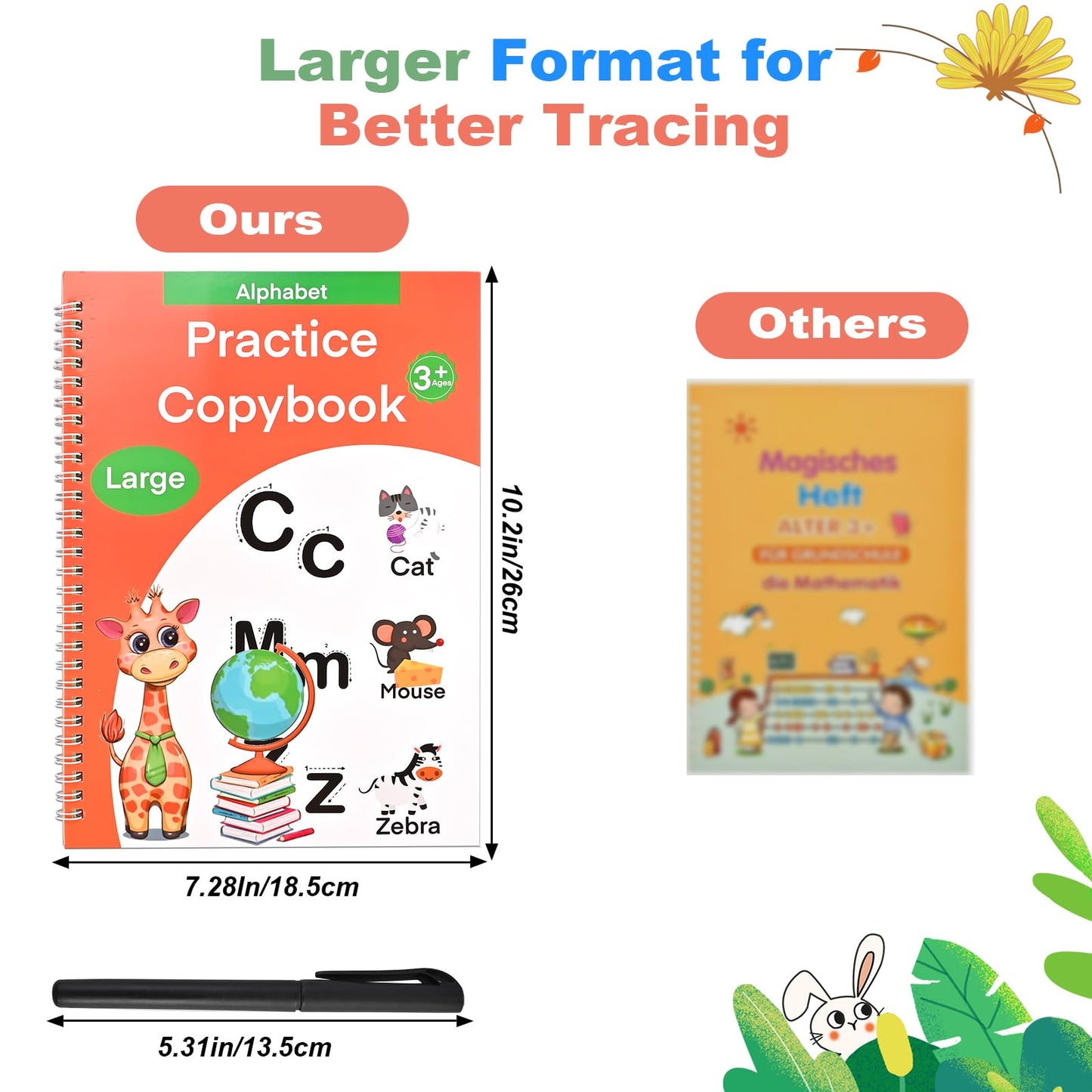 Magic Grooved Practice Copybook for Kids 3-8 - 6 Reusable Handwriting Practice Books with Pens | Letter & Number Tracing, Math & Drawing | Preschool & Kindergarten Workbook Set