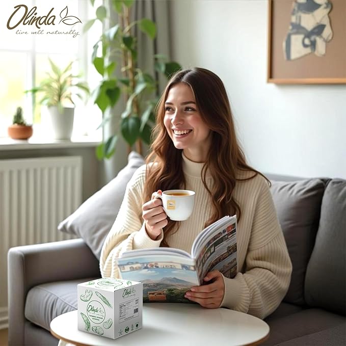 Olinda Turmeric Ginger & Ginseng Organic Herbal Tea 100 Tea Bags Caffeine-Free Stomach-Friendly Digestive Tea Brew Hot or Iced Tea Gift for Women & Tea Lovers