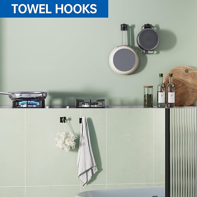 5-Pieces Bathroom Hardware Set, SUS304 Stainless Steel Wall Mounted 16 Inch Towel Bar, Toilet Paper Holder, Towel Hooks, Bathroom Towel Bar Set (Matte Black (Type 2), 5 Piece-16 inch)