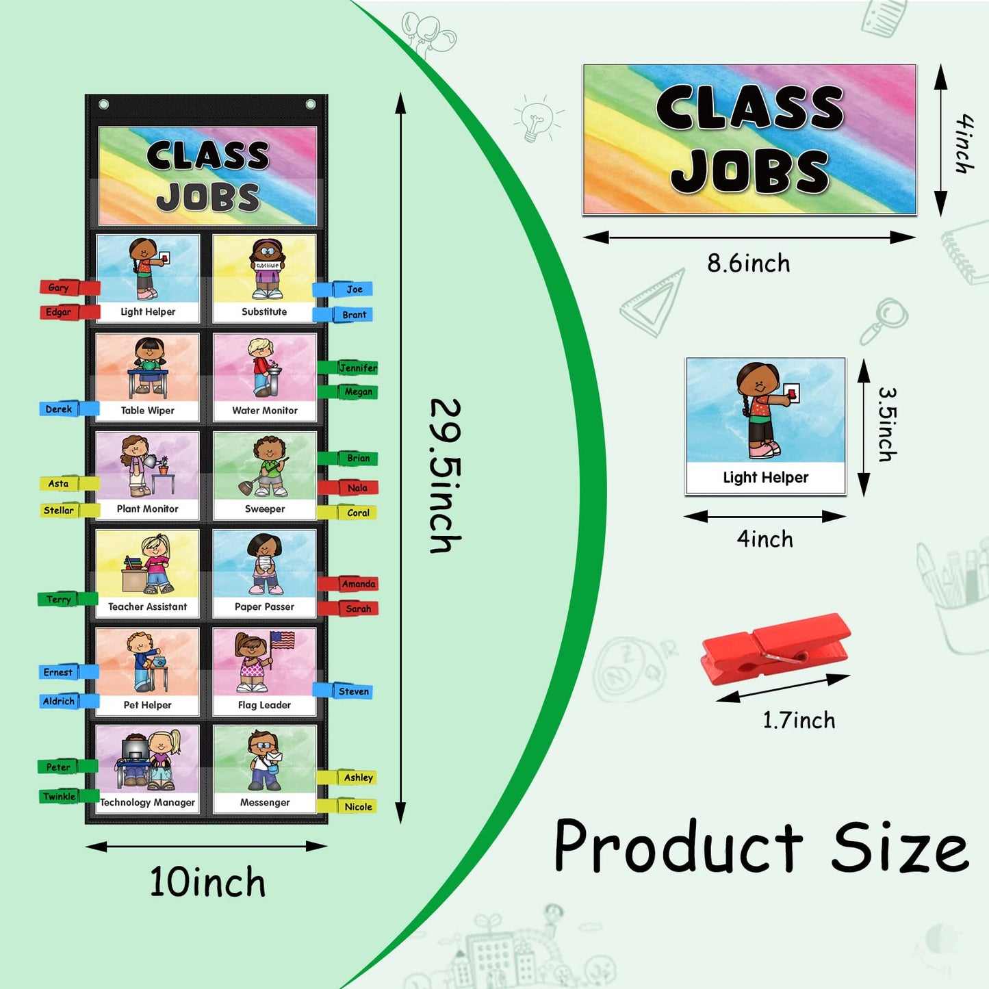 ABCxGOOD Class Jobs Pocket Chart Class Management Educational Pocket Chart Teacher's Helper, Preschool Classroom Must Haves Supplies, Great for Classroom Homeschool. (Black) (Black, 29.5"*10")