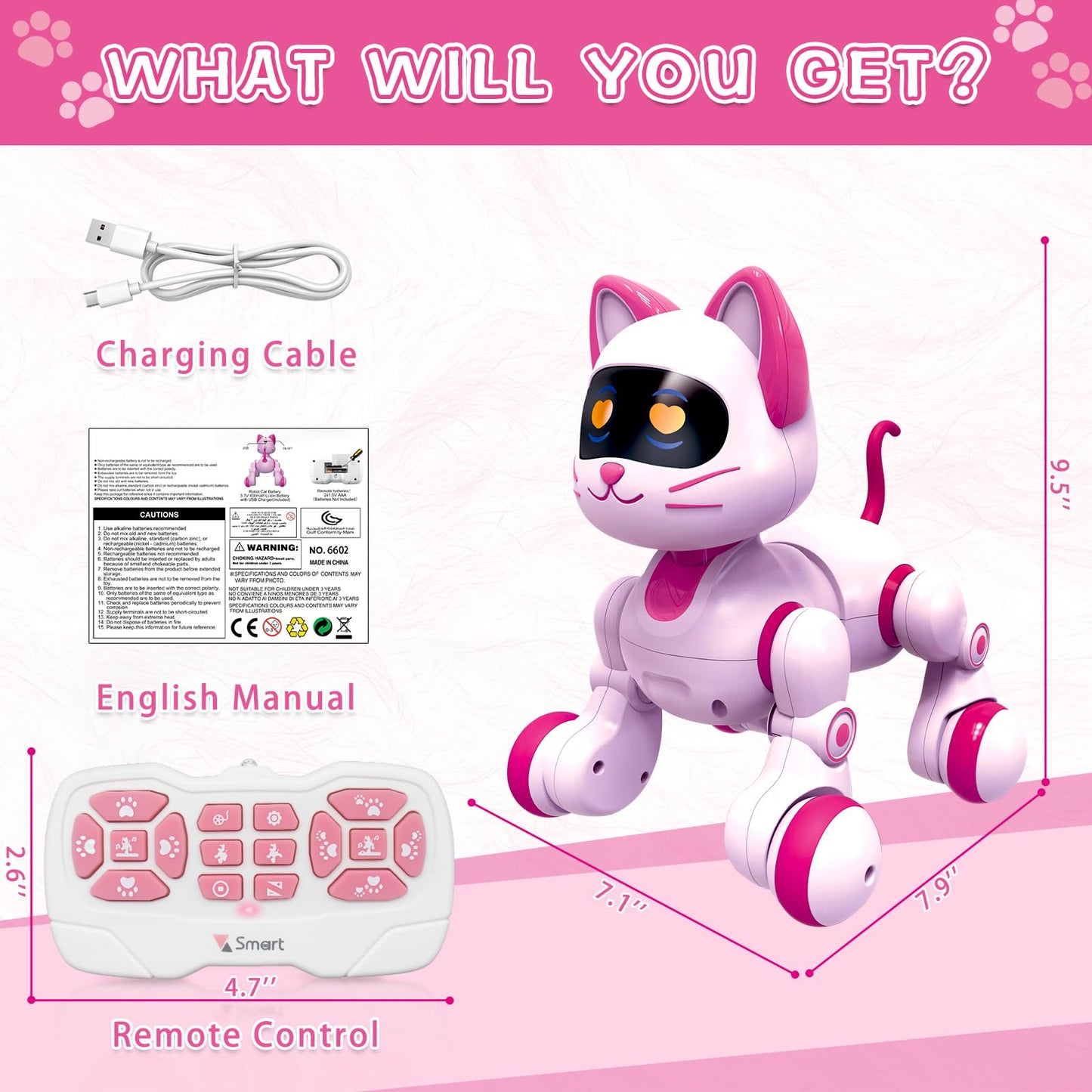 Hitish Remote Control Robot Cat, Programmable RC Smart Cat with Touch Sensing, LED Eyes Dance & Music Walking Pets STEM Toys Gifts for Kids Girls Boys