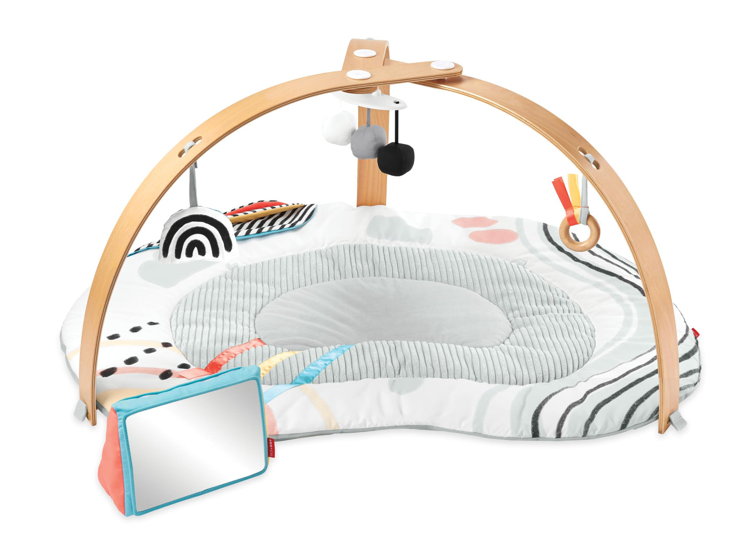 Skip Hop Baby Play Gym Montessori-Inspired 3-in-1 Sensory Tummy Time Activity Mat with 25+ Developmental Activities 4 Toys and 5 Parent Guide Cards with Stage-Based Activities Discoverosity Age 0-2y