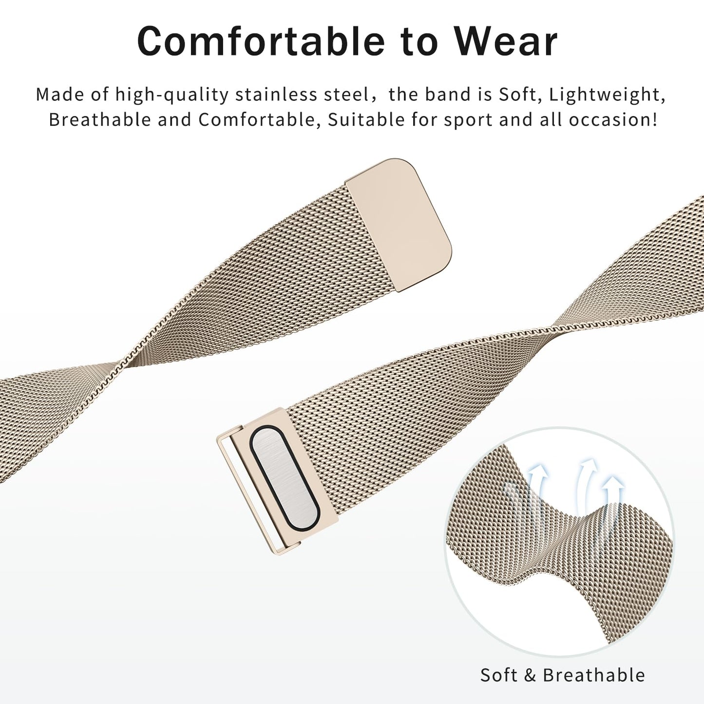 Vanjua 22mm Watch Band for Women Men, 22mm Quick Release Stainless Steel Metal Mesh Loop Adjustable Magnetic Replacement Wristbands Straps Bands