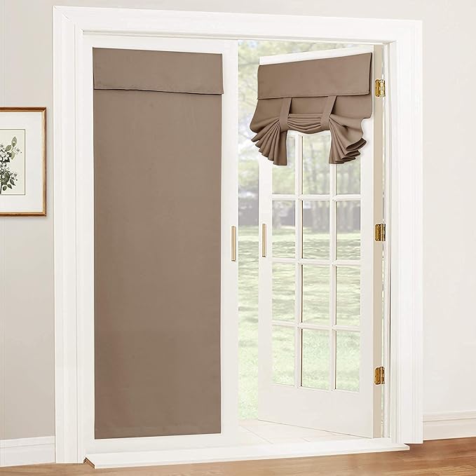 RYB HOME Self Adhesive Door Curtain - Blackout Privacy Tricia Door Curtain for French Window, Wide 26 x Long 69 inch, 1 Panel, Mocha
