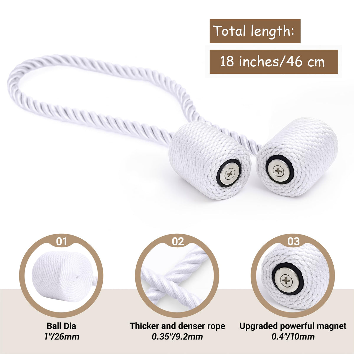 Magnetic Curtain Tiebacks White 6pcs (6 Count)