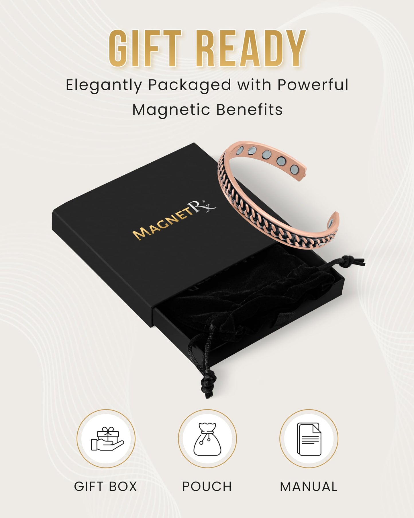 MagnetRX® Copper Magnetic Bracelets – Effective Pure Copper Bracelet for Men and Women – Copper Cuff Adjustable Magnetic Bracelet Bangles (Curb Chain Inlay)