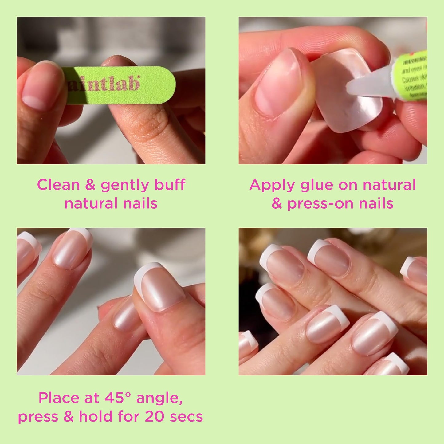 PaintLab Press On Nails - Iconic Frenchie Short Square French Tip Fake Nails, 30 Nails in 15 Sizes with Glue, Reusable Salon Quality Press On Nails