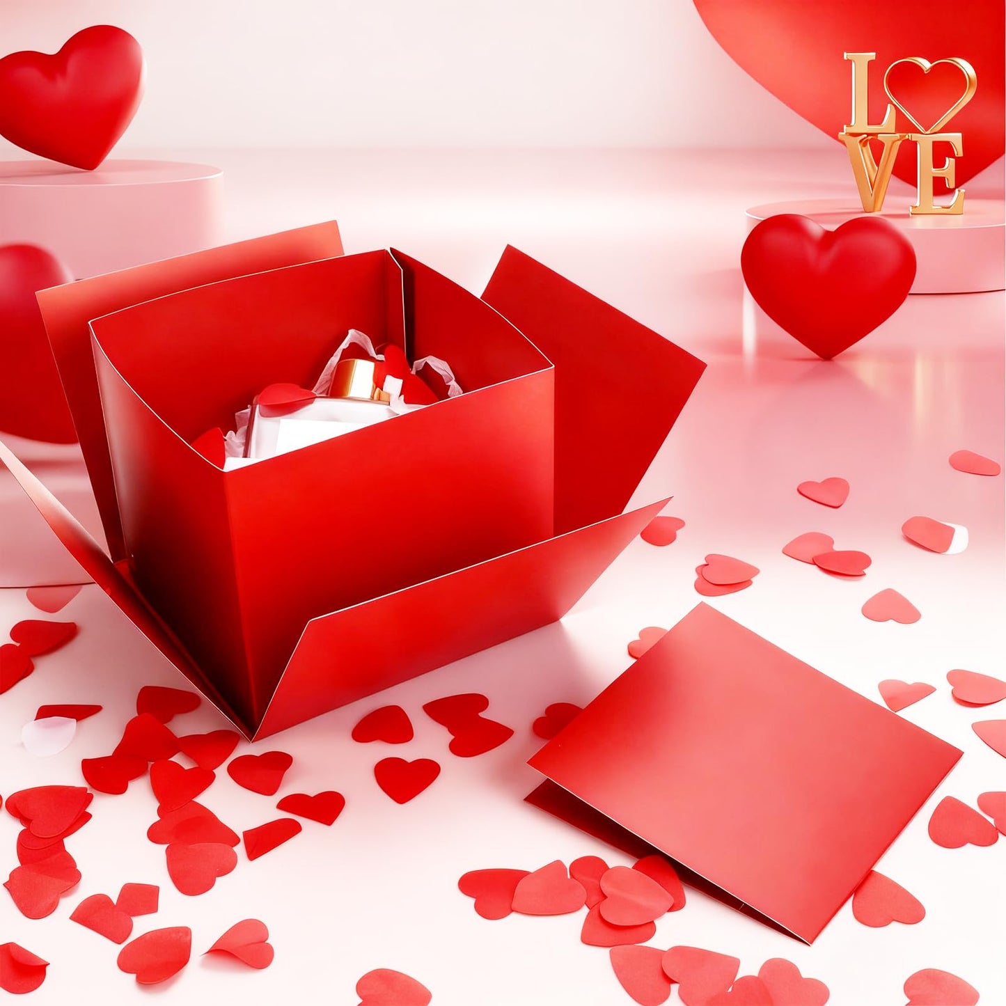 Red Flying Butterfly Explosion Gift Box, Love You, Unique Exploding Surprise Box with Love Heart and 4 PCS Butterflies for Valentine's Day, Birthday, Wedding, Anniversaries