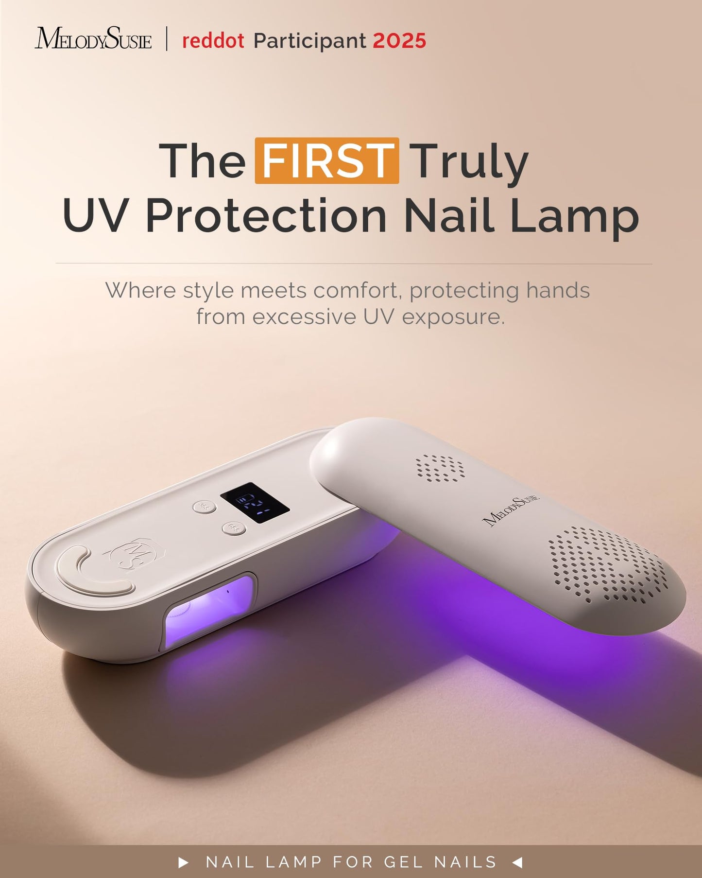 MelodySusie Compact Cordless UV Nail Lamp, P-PLUS20F with Innovative Rotatable Panel & UV Protection Design, Rechargeable UV Light Cures All Gels, Especially Rhinestone Glue & Liner Gel Polish Pink