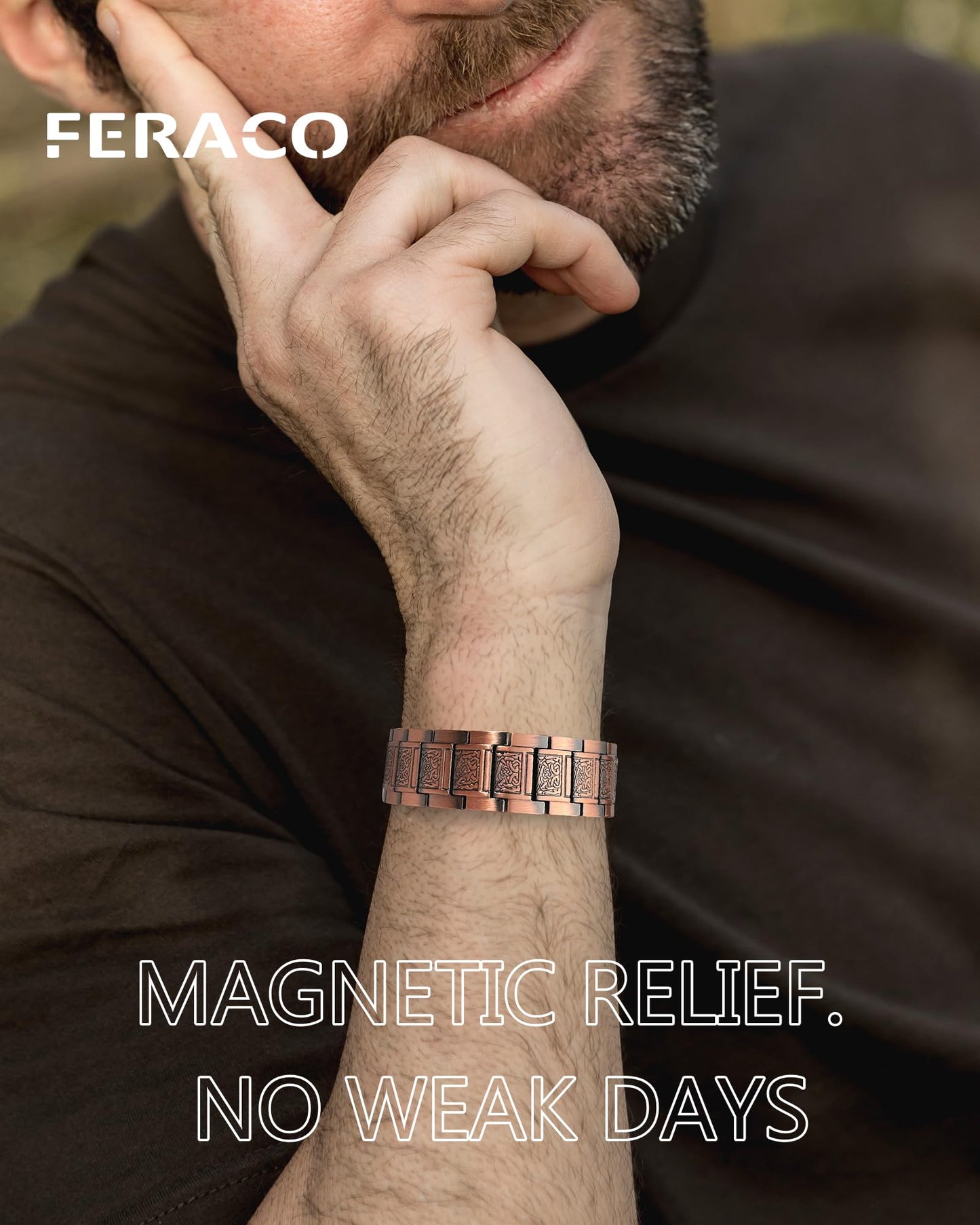 Feraco Copper Bracelet for Men, 3X Strength Magnetic Therapy Bracelet with Powerful 3800 Gauss Magnets,Copper Cooper Jewelry