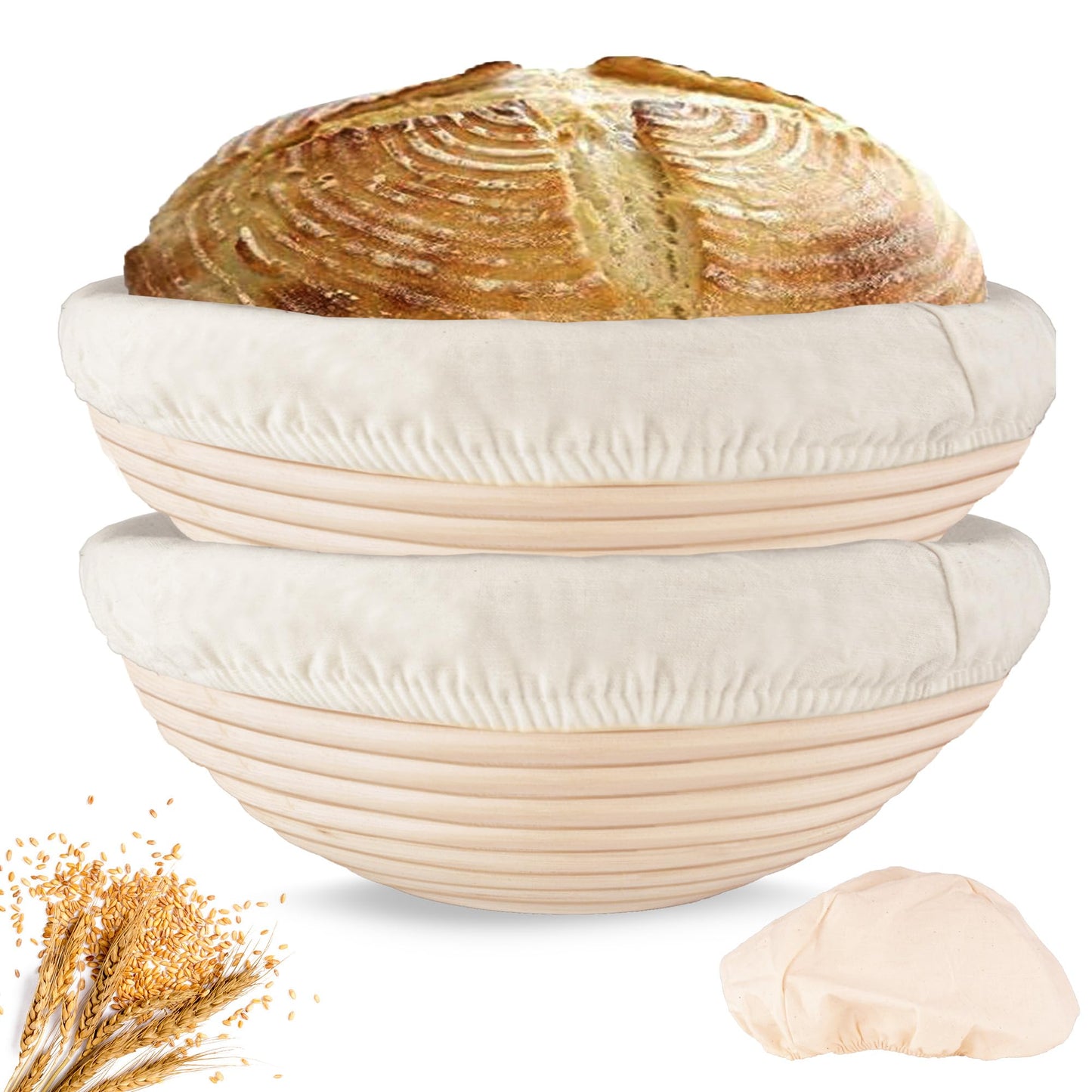Banneton Bread Proofing Basket Set Of 2-9 Inch Sourdough Basket for Home Bakers, Bread Basket, Banneton basket For Artisan Bread making, Handmade Rattan Banneton Basket With Liners
