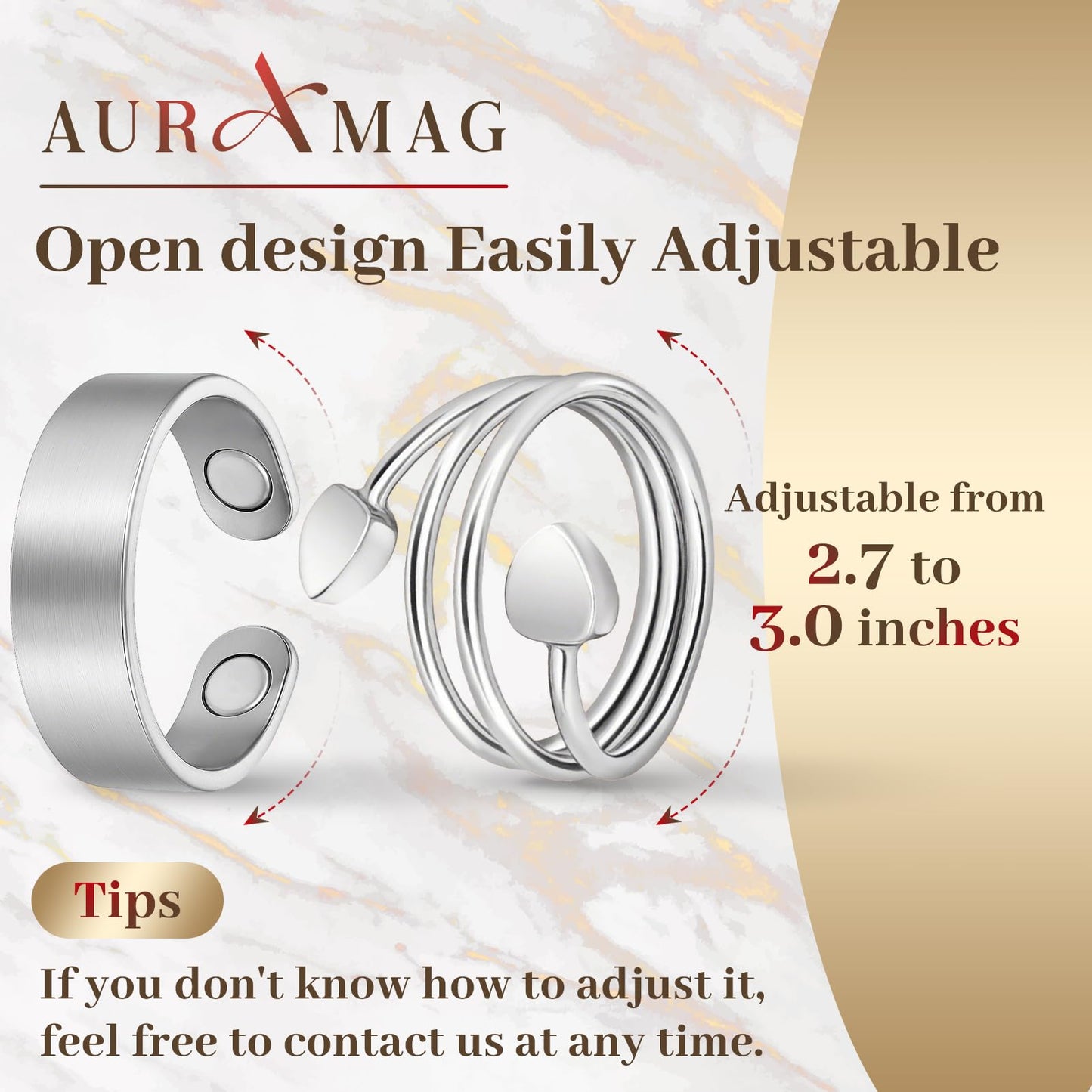 Copper Rings for Women, 99.99% Pure Copper Magnetic Thumb Ring with 3500 Gauss Magnets, Adjustable Jewelry Gift with Box(2 PCS)