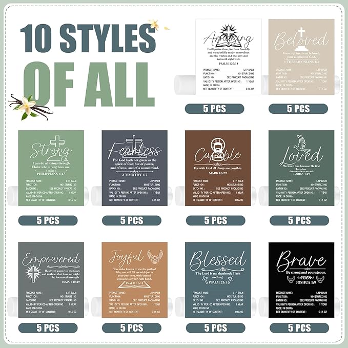 50 Pack Christmas Christian Religious Gifts Bulk Lip Balms for Women Men Church Party Favors Bible Verse Lip Balm with Scripture Gifts for Staff Coworkers Employee Christmas Stocking Stuffers