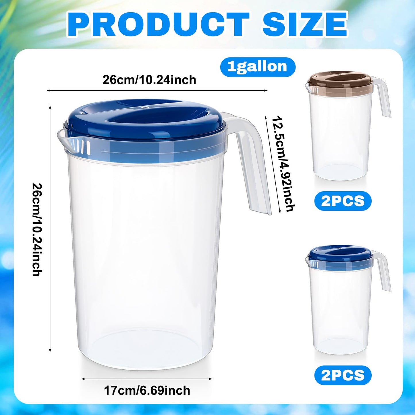 Reallnaive 4 Pcs 1 Gallon Plastic Pitcher with Lid Iced Tea Pitchers Drink Container with Twist Cover Tea Jug for Fridge for Water Juice and Fridge Storage, Dishwasher and Freezer Safe (Grey,Blue)