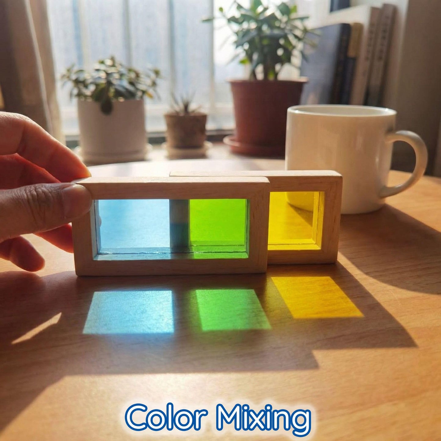 BOHS Rainbow Sensory Blocks (24 pcs) - Wooden Toys for Toddler Gift- Play on Light Table/Sunny Window
