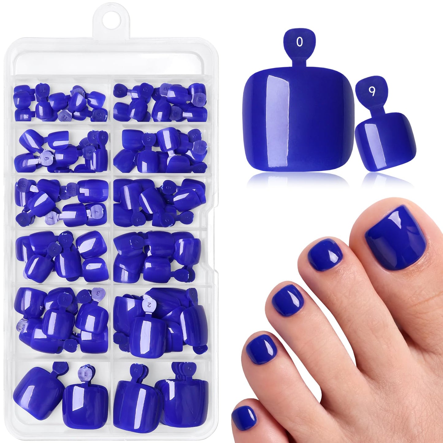 120pcs Navy Blue Press on Toenails for Women,Short Square Fake Toe Nails,12 Sizes False Toenails with Nail Glue and Adhesive Tabs