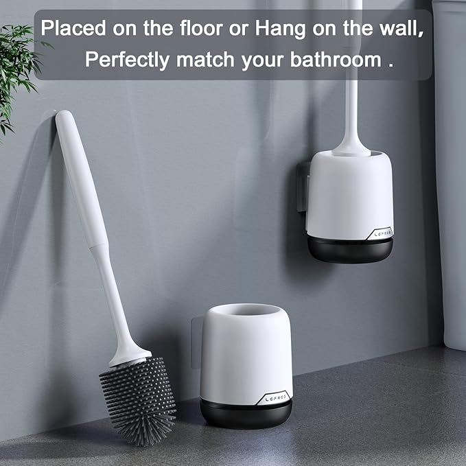 Lefree 3 Pack Silicone Toilet Bowl Brush and Holder Set with Ventilated Holder, Floor Standing & Wall Mounted Toilet Scrubber