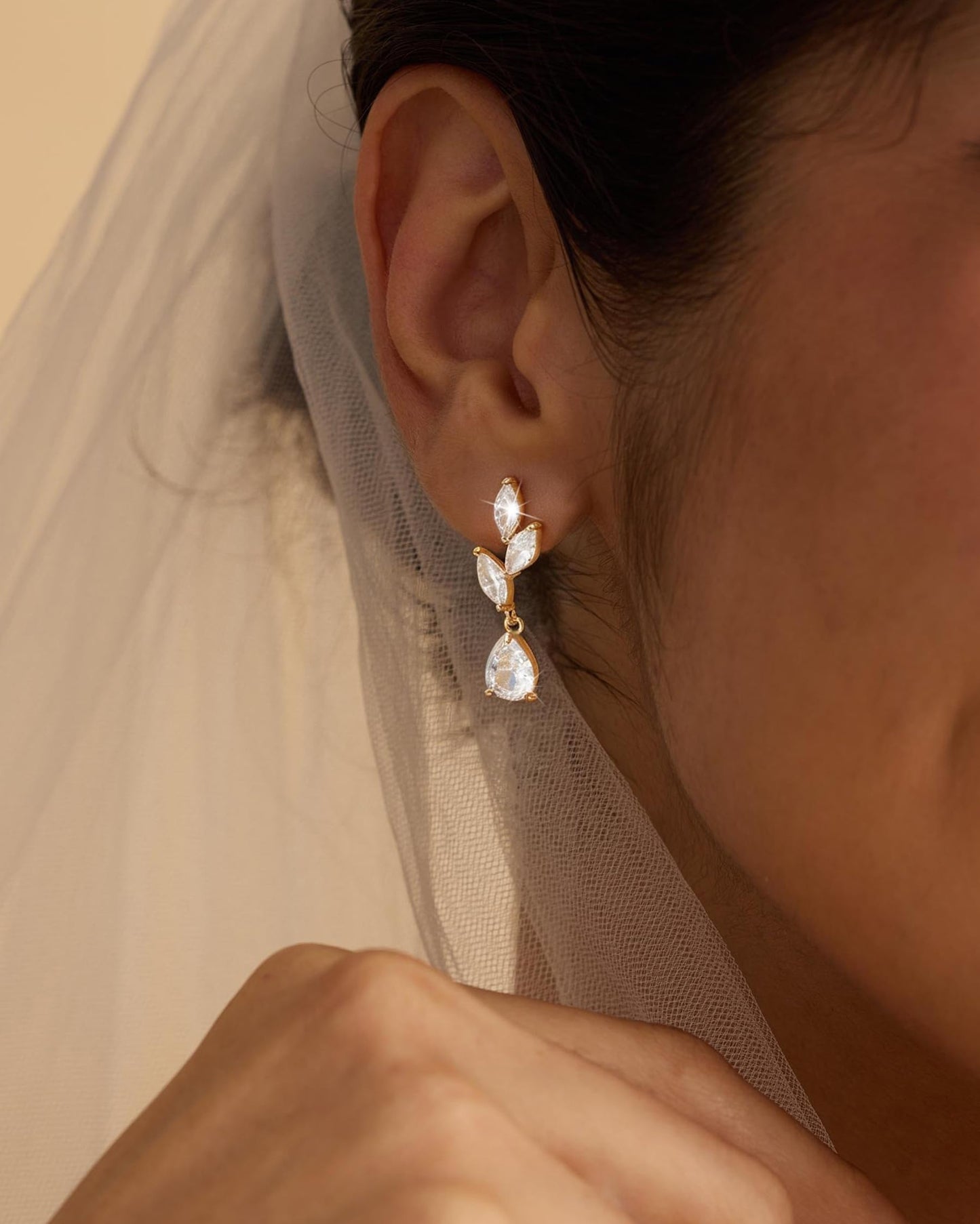 Asdecy Dangle Earrings for Women 14K Gold Plated Drop Dangle Cubic Zirconia Elegant Prom Bridal Bridesmaid Wedding Dangling Jewelry