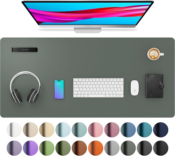 Aothia Leather Desk Protector, Mouse Mat, Non-Slip PU Leather Blotter, Laptop Desk Mat, Waterproof Writing Pad for Office and Home (Jungle Green, 36" x 17")