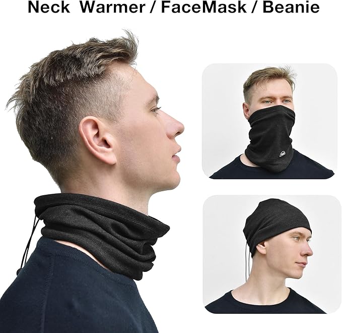 MCTi Neck Gaiter Warmer Winter Fleece Scarves Beanie Hat for Skiing Cycling Elastic Closure