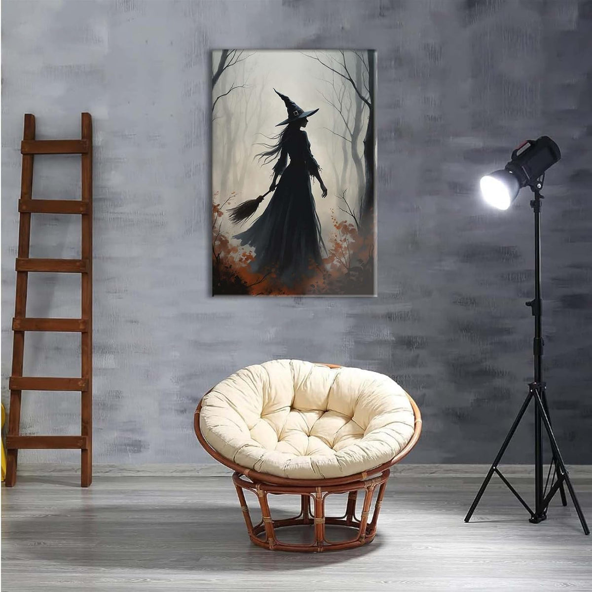JFHCQJPK Vintage forest witch silhouette poster Halloween mural poster decoration mural art magic suitable for home living room bedroom28x40in Frameless
