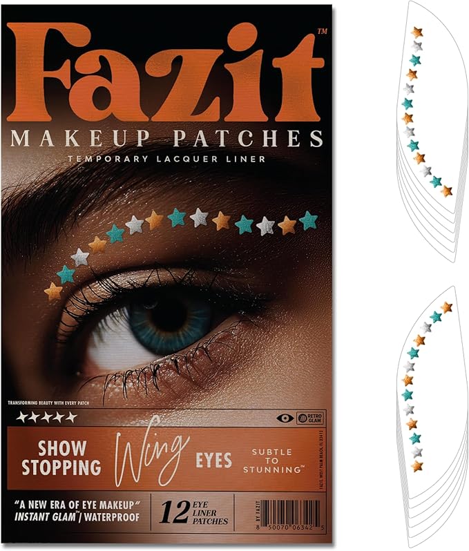 Fazit Makeup Patches - Show Stopping Wing Eyes - Glow Up Make-Up Patches - Cute Glitter Makeup Accessories for Women - Cosmetic Glitter for Face