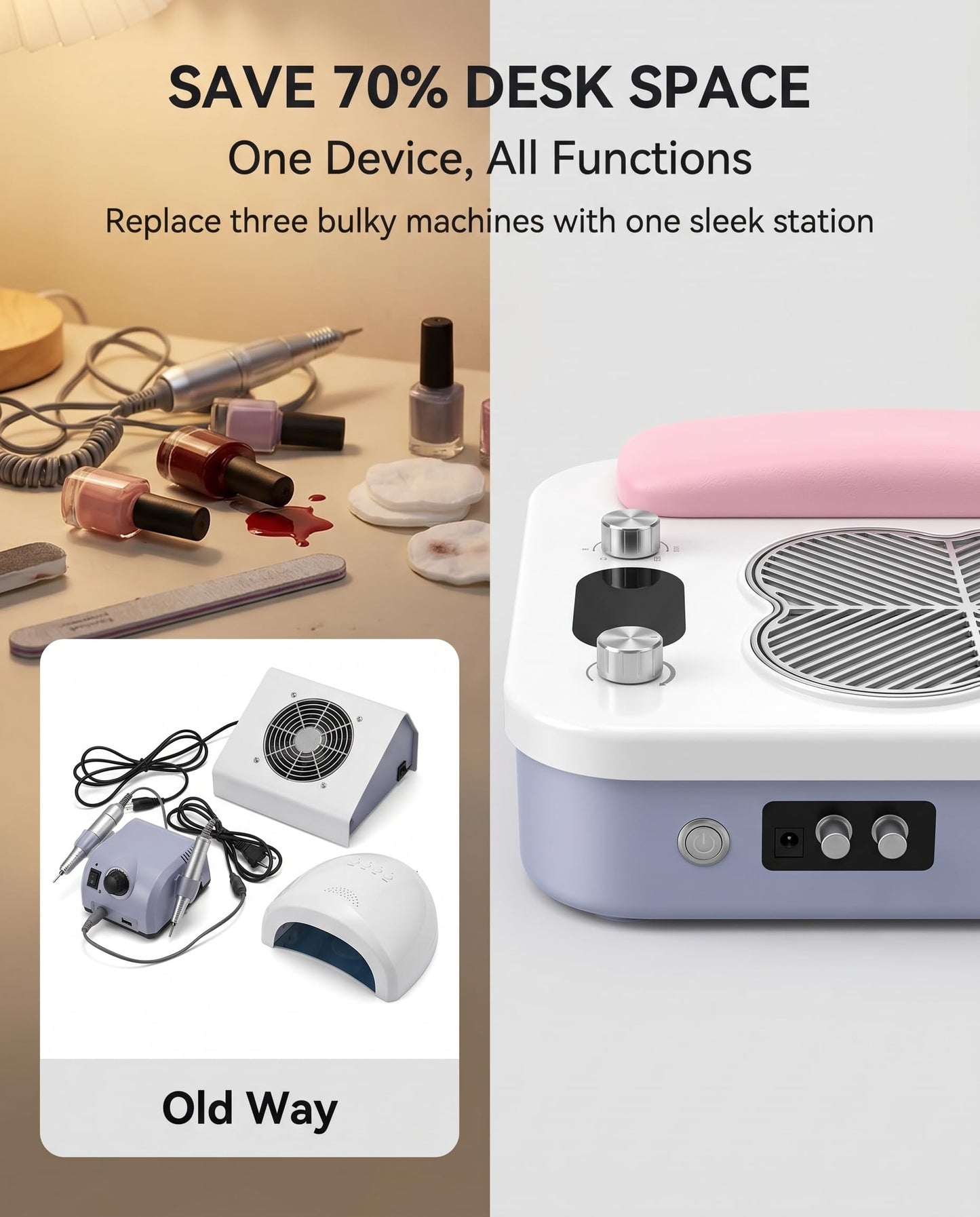 3-in-1 Nail Dust Collector & Electric Nail Drill File & UV LED Nail Lamp, Nail Kit Tech with Timer for Home Use Salon
