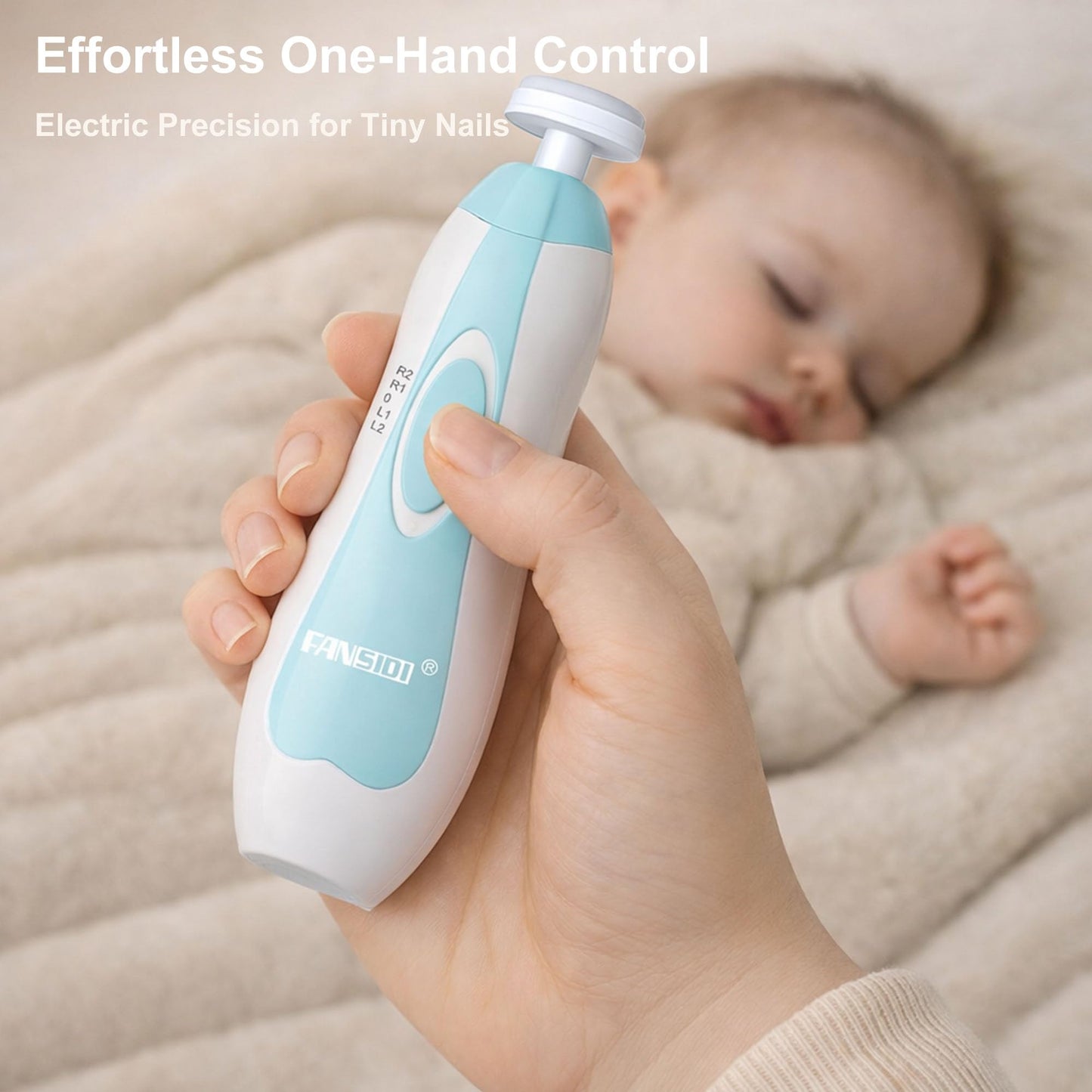 Fansidi Baby Nail Trimmer Electric, Easy & Safe Nail File for Newborn Infant Toddler, Whisper-Quiet Nighttime Use, 4-Stage Age-Matched Grinding Heads, LED Light, 18-Piece Kit, Blue, Baby Shower Gift