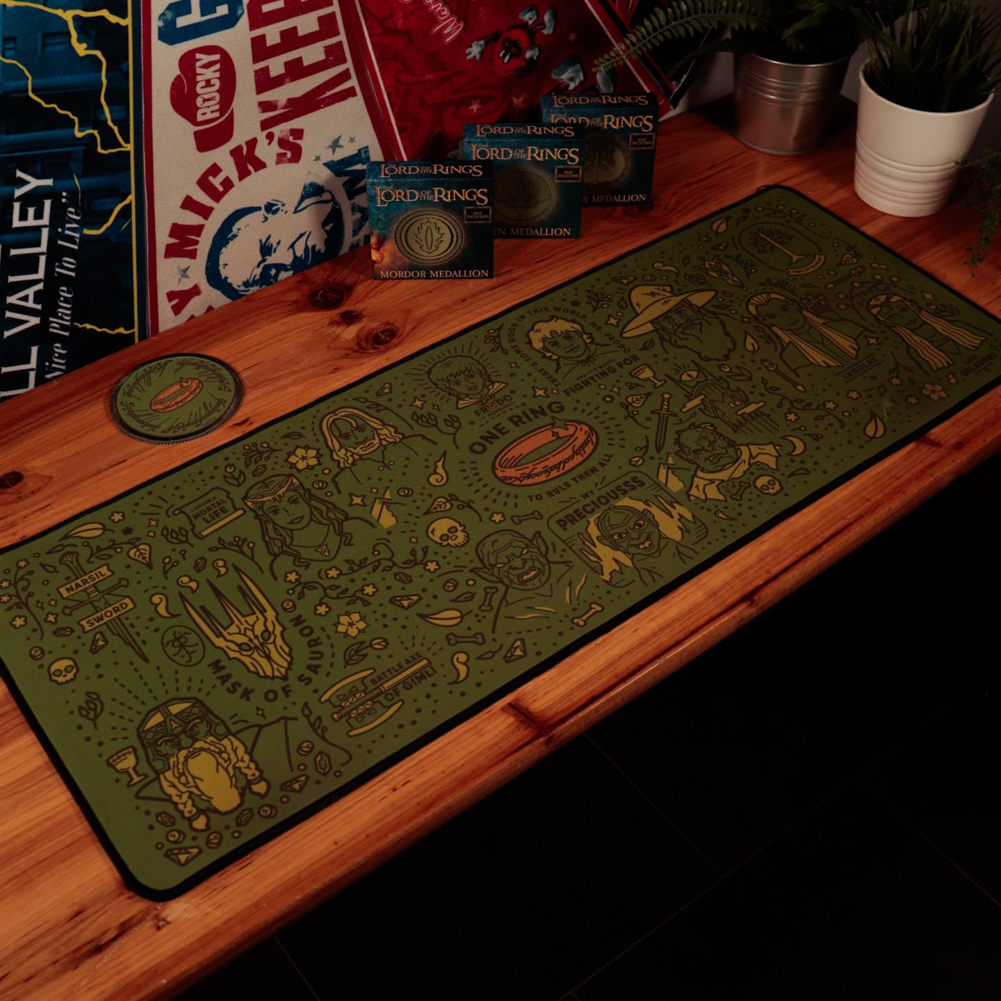 The Lord of the Rings Desk Pad & Coaster Set – Large Computer Gaming Mouse Mat with Matching Drink Coaster, Middle-Earth Map Design, Officially Licensed Item