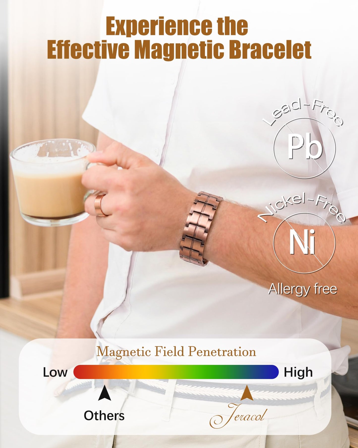 Jeracol Ultra Magnetic Copper Bracelet & Ring for Men, 99.9% Pure Copper Bracelet, Premium Fold-Over Clasp and Adjustable Length Sizing Tool & Jewelry Gift Box